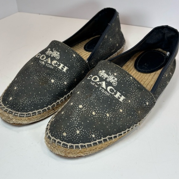 Coach Women's Blue Canvas White Stars Signature Espadrille Flats Size 10 B G3772 - Picture 2 of 7